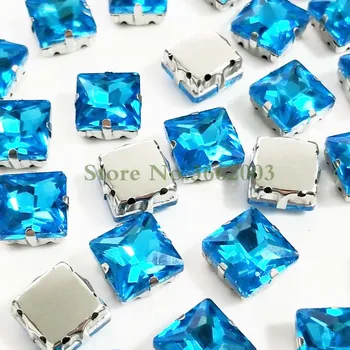 Ezers zils augstākās kvalitātes Stikla Kristāla šūt uz akmeņiem,kvadrātveida formas nagi rhinestone ar caurumiem,Diy/Apģērbu accessorie SWZ413