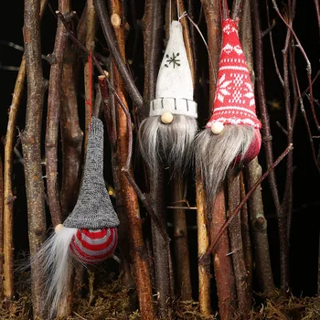 Ziemassvētku Rotājumi Sejas Gnome Lelli Santa Xmas Tree Karājas Rotājumu Lelle Bārdu Auduma Rotaļlietas Campanas Cloches # Ātri Kuģi