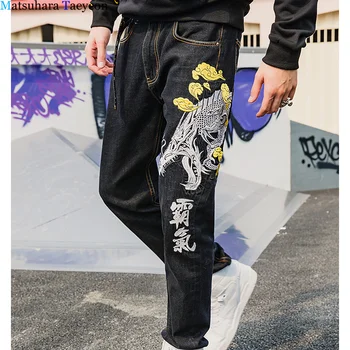 Ķīniešu Stilā Izšūti Vīriešu Džinsu Zīmolu Modes Dizainera Džinsi Vīriešu Jaunu Straight Fit Džinsi vīriešu Apģērbs