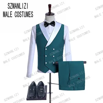 2019 Zīmola Dizains 3 Gabals Modes Piparmētru Zaļa Kāzu Balles Kostīmi, Vīriešu Uzvalku 3 Gabals Līgavainis Vīriešu Uzvalki Oficiālu Labākais Cilvēks Žakete