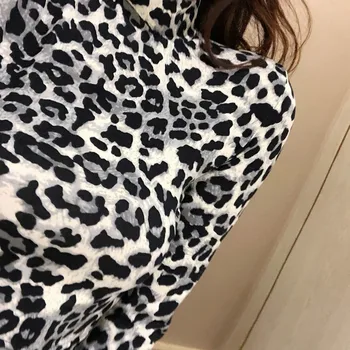 Highstreet Biroja Dāma, Augsta Kakla Leopards Drukāt Aprīkots Džemperi ar garām Piedurknēm Tee 2019 Rudens Gadījuma Sieviešu T-krekls Top Q337