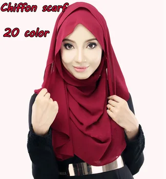(12 gabali/daudz) Jaunu dizainu šifona vienkāršā Musulmaņu Hijab šalli,garas šalles,var izvēlēties krāsas, YW05