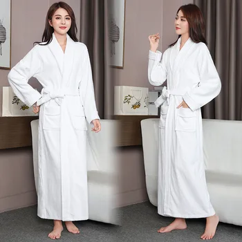 Sieviešu Ziemas Baltu Kokvilnas Kimono Kleita Mājas Drēbes, Siltu Lounge Ilgi Naktsveļu Sleepwear Peldmētelis