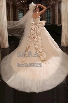 Luksusa Mīļotā Kāzu Kleitas ar Loku Vērtnes Mežģīņu Kāzu Kleita vestido de novia Pasūtījuma Tiesa Vilcienu