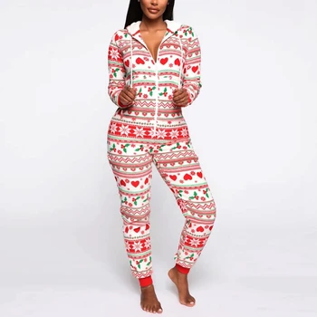 Sieviešu Modes Ziemassvētku Drukāt Kapuci Gadījuma Homewear Jumpsuit