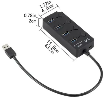 USB 3.0 Sadalītājs 4 Port HUB Ar Atslēgas Slēdzis Ultra ātrgaitas Datu Pārraide 4 Port HUB Black Bez Barošanas