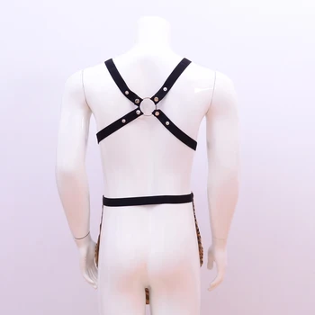 Seksīgi Vīriešu Snap Krūtīm Leopard Siksnu Apakšveļu Bodysuit Clubwear Kostīms