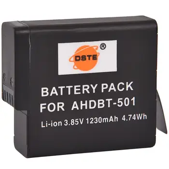 DSTE 2GAB AHDBT-501 Akumulators ar 3 Portu USB Lādētājs GoPro Hero5, GoPro Hero6, GoPro Hero7 Melna Kamera