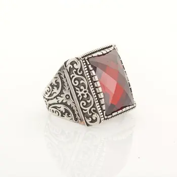 925 Sterling Red Zircon Akmens Sudraba Gredzens Modes Turcijas Augstākās Kvalitātes Roku Darbs Jawelery