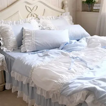 Eiropas izšūti luksusa gultas komplekts savirmot sega sedz kroku mežģīnes princese kāzu gultas piederumi dekoratīvie gultas loksnes gultas pārklājs