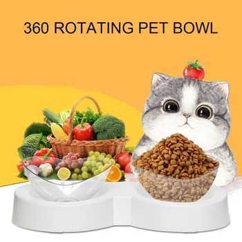 Jaunas Ielidošanas Suns, Kaķis Mīlestības Forma Double Bowl Pakārtotā Pet 360 Grādu Rotācijas Aizsardzības Mugurkaula Kakla Daļas Pārtikas Produktu Un Dzērienu Kaķu Bļodas