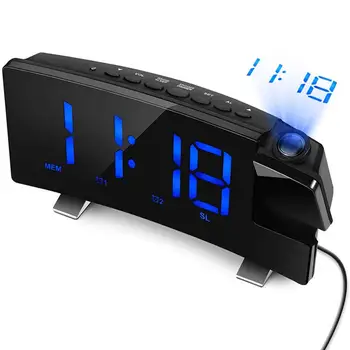 LED FM Projekcijas Modinātājs 8 Collu Izliektu Ekrānu Lielu Ciparu Displejs USB Uzlādes Pielāgotu spilgtumu Dual AlarmC Miega Taimeris