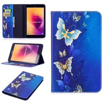 Drukāt Ādas vāks Priekš Samsung Galaxy Tab 8.0 2017 T380 T385 Ziedu pūce Butterfly 3D Maku stends Karšu Slots Tablete Gadījumā+pildspalva