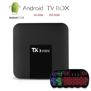 Satxtrem Android TV Box Smart TV 4K TX3 Mini Set Top Box Media Player Amlogic S905W + i8 Bezvadu Tastatūra ar Aizmugurgaismojumu Lidot Gaisa Pele