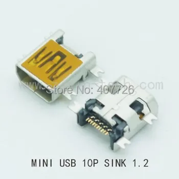 Bezmaksas piegāde 500pcs/daudz Mini USB savienotājs 10P sieviešu ( Izlietne 1.2 SMT tipa ) USB ligzda tālruņa uzlāde