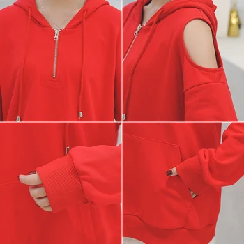 DHfinery sporta krekls sievietēm Tukšums plecu hoodies vaļīga apģērba krūšu 112-136CM Ikdienas Krekli Plus lieluma XL-4XL b1460