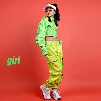 Jaunas Meitenes Hip Hop Deju Tērpu Modes Dienasgaismas Zaļā Bērniem Džeza Skatuves Šovs Valkāt Bērni Mūsdienu Ielu Dejas Valkāt DN4633