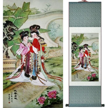 Skaistums meitene, Tradicionālā Ķīniešu māksla, glezniecība, Zīda ritiniet glezniecības Ķīnas mazgāt krāsošana LTW17111003