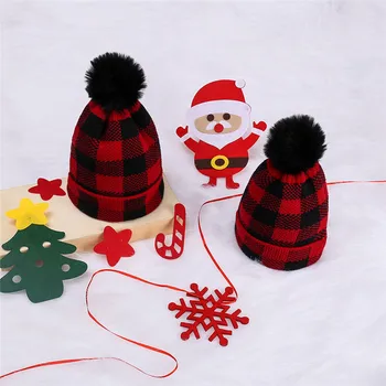 Jaunais Gads Mamma Un Bērni Adīta Cepure Modes Pleds Vilnas Ziemas Cepure Rudens Ziemassvētku Trikotāžas Klp Pieaugušajiem Bērniem Sarkanā Pleds Cepures