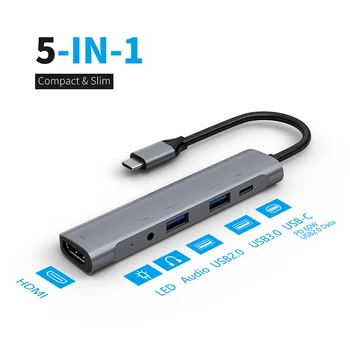 Tipa-C HDMI Centrmezgls 60W PD 5 in 1 USB 2.0 3.0 Audio USB-C Portatīvo Mājas Birojs Jaunā Ierašanās