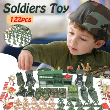 Bērnu Rotaļlietu Komplektu 122 Gabalu Militāro Karavīrs Tanku, Lidmašīnu, Raķešu Karavīrs Smilšu Skatuves Modeļu Raksturu, Piederumu, Rotaļlietu