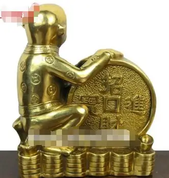16 cm Tīra Misiņa Ķīniešu Zodiaka Dzīvnieku auspicious Bagātību Fengshui Mērkaķis Statuja