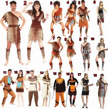 Pieaugušo Indiešu Savage tērpu Halloween Cosplay Apģērbu Mednieka Kostīmu karnevāla dzimšanas dienas dāvanu puse Primitīvas Pāri apģērbi