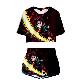 Vasaras Pakļauti nabas šorti un T'shirt komplekts Demon Slayer Cosplay CostumeKamado Tanjirou Nezuko