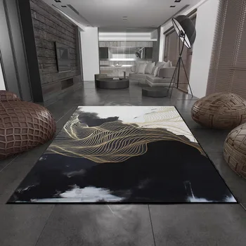 Ķīnas baltā un melnā tintes ainavu glezniecības zelta līnijas guļamistaba, viesistaba, durvis mat anti-skid gultas paklāja grīdas paklājs