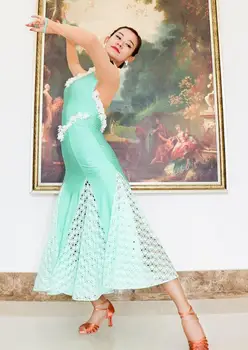 Balles kleita sievietēm standarta valsis kleita gluda kleitu ziedu rotājumu o kakla standarta deju kleita zaļā T019