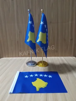 KAFNIK,Kosovas Biroja galda galda karogs ar zelta vai sudraba, metāla kāta pamatnes 14*21cm valsts karoga bezmaksas piegāde
