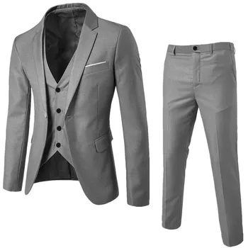 3Pcs/Set Plus Lieluma Vīriešiem Uzvalks Uzstādīt Oficiālu Žakete +Veste +Bikses Uzvalki, Komplekti, Lielizmēra Vīriešu Kāzu Office Biznesa Uzvalks Set#guahao