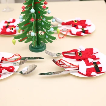 2019 Ziemassvētku Dekoratīvie Galda Nazi, Dakšiņu Komplekts Ziemassvētki Santa Claus Dinnerware Sudrablietas Kabatas, Uzglabāšanas Piederumi Uzvalks Rīku 2sets