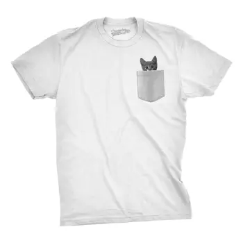 Vīriešu Kabatas Kaķis T Krekls Smieklīgi Izdrukāt Peeking Pet Kitten Dzīvnieku Tee Puišiem