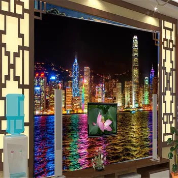 Beibehang 3d sienas dekori foto fons Foto liela sienas Hong Kong nakts viesnīcā, restorāns, sienu krāsošana sienas