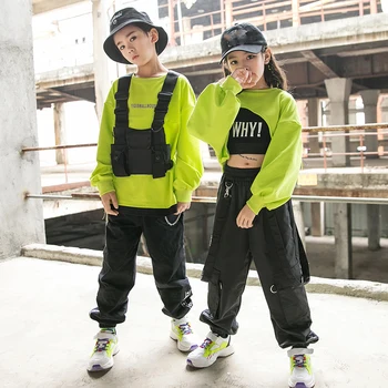 Ir 2021. Bērnu Hip-Hop Apģērbu Zēniem, Džeza Deju Tērpi Fluorescējoši Zaļš Tērps, Skatuves Tērpiem Mūsdienu Deju Drēbes Valkāt Murgot
