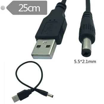 0,25 m USB 2.0 Male Plug līdz 5.5mmx2.1mm DC Strāvas pagarinātāja Kabelis fpr Mobilais TV