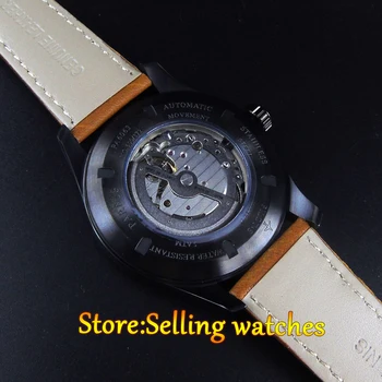 44mm parnis black dial safīra stikls PVD gadījumā miyota automātiskā mens watch