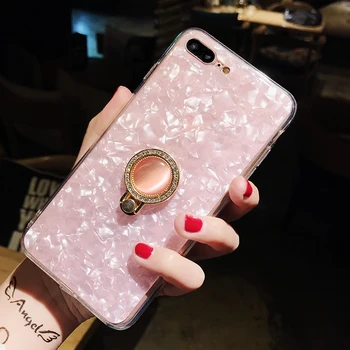 Iphone 6s 6 7 8 plus X XR XS MAX 11 pro gadījumos Stilā 3D Pearl, Diamond Ring Shell Spīdīgu Seashell bling spīguļi, mīksta telefonu gadījumā