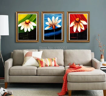 Ziedi audekla gleznas mūsdienu dekoratīvo tēlotājas mākslas simplicility ir skaistums vintage stila anotācija ziedi 3 paneļi plakāti