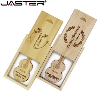 JASTER koka usb+lodziņš bezmaksas piegāde 5GAB bezmaksas logo ģitāra USB 2.0 Ārējā atmiņas thumb drive 4GB 8GB 16GB 32GB 64GB