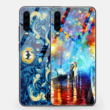 Ciciber Mākslas eļļas glezna Stikla Gadījumos Huawei P30 P20 P40 P Smart Z 2019 Godu 20 10 9 9X Mate 30 20 Lite Pro Nove 5T Vāku