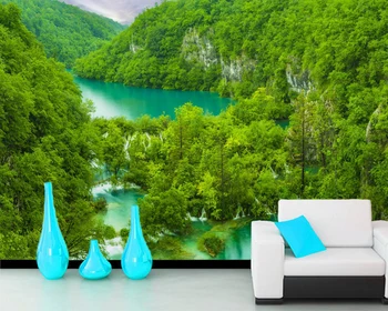 Papel de parede Ūdenskritums Plitvice Ezeri zaļā meža dabas 3d tapetes, sienas,dzīvojamā istaba, guļamistaba wall papers mājas dekoru