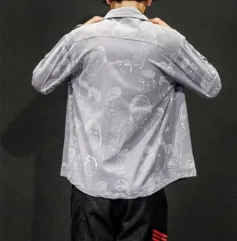 Ir 2021. korejiešu Stila Vīriešu Apģērbu Karikatūra Drukāšanas garām Piedurknēm Havaju Mēteļi franču Aproces Melns/pelēks/balts Krekli Liels Izmērs M-5XL