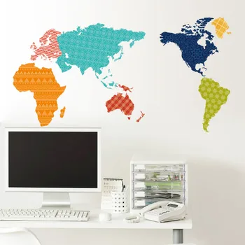 Vairumtirdzniecības 10pcs/Iepak Krāsains Modelis Pasaules Kartes, Sienas Uzlīmes Noņemamas Uzlīmes Bērniem Birojam Dekors Art