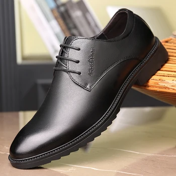 Ādas Oxford kleitu kurpes vīriešiem modē mežģīnes-up kāzu melnas kurpes vīriešiem norādīja oficiāls birojs kurpes 25078