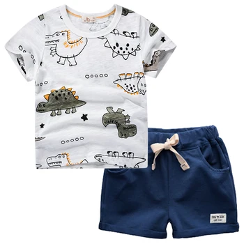 BINIDUCKLING 2021. gada Vasarā Bērni Toddler Zēnu Apģērbu Komplekts Karikatūra Dinozauru Apdrukāta Kokvilnas T-krekls, Bikses, Bērnu Apģērbs, Apģērbu