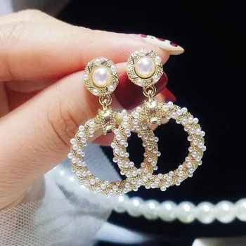 925 sudraba krāsu adatu pērle aplis auskari korejas savvaļas temperaments augstas klases vienkāršas modes