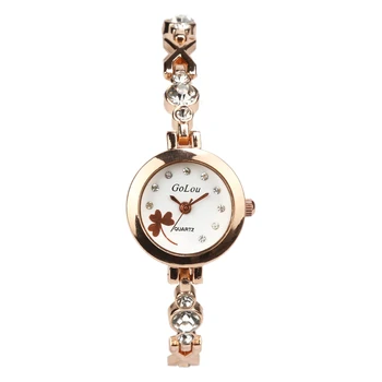 Karstā Pārdošanas pieauga zelta Āboliņš skalu skatīties, Sievietes, Dāmas kristāla kleitu, Kvarca rokas pulksteņi Relojes Mujer G-004