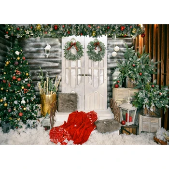 Ziemassvētku fotogrāfijas fons koka durvju ziemas sniegpārslu photo booth fona studio Ziemassvētku koku fona photocall